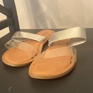 Clear and Silver strap flats